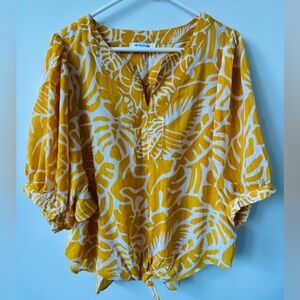 Rose & Olive yellow and white floral print tie-hem blouse XL